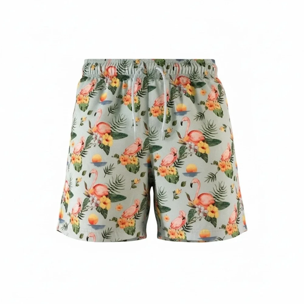 George Mens Flamingo Tropical Print Swim Trunks‎ Blue Floral Mesh Liner Large
